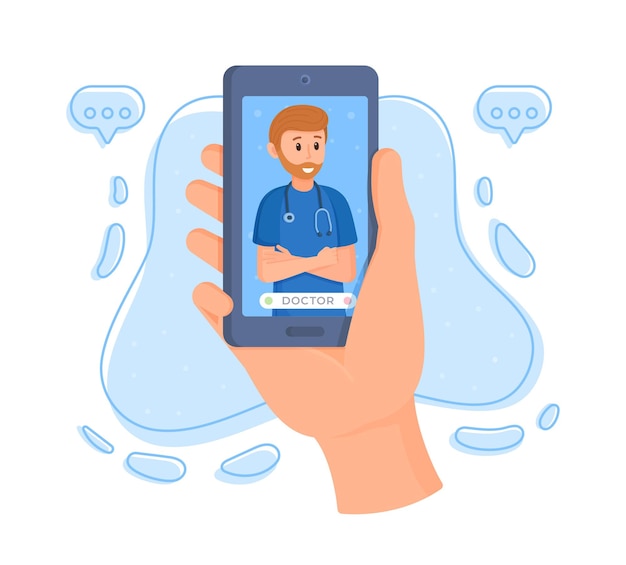 Communicating with the doctor via video link Vector illustration of my doctor