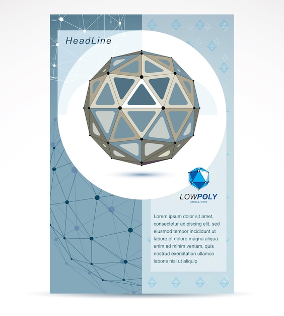 Communication technologies advertising poster. 3d polygonal monochrome geometric faceted object, vector abstract design element