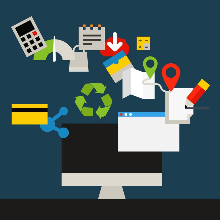 Vector communication technology concept. flat media application icons