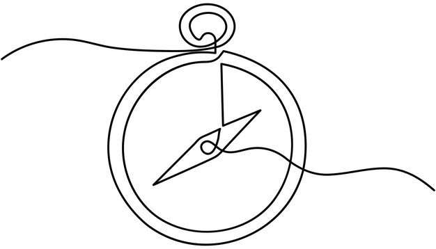 compass continuous one line drawing illustration old navigate and adventure symbol in doodle style