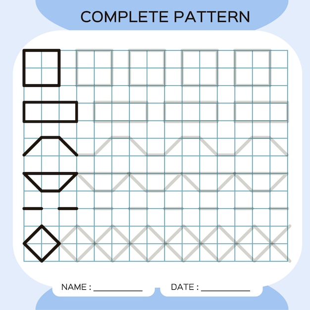 Complete pattern. Tracing Lines Activity For Early Years. Preschool worksheet for practicing fine motor skills. Tracing lines. Improving skills tasks.