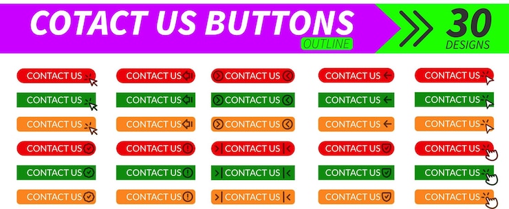 Vector complete set of contact us buttons with hand pointer arrow pointer and other related icons in