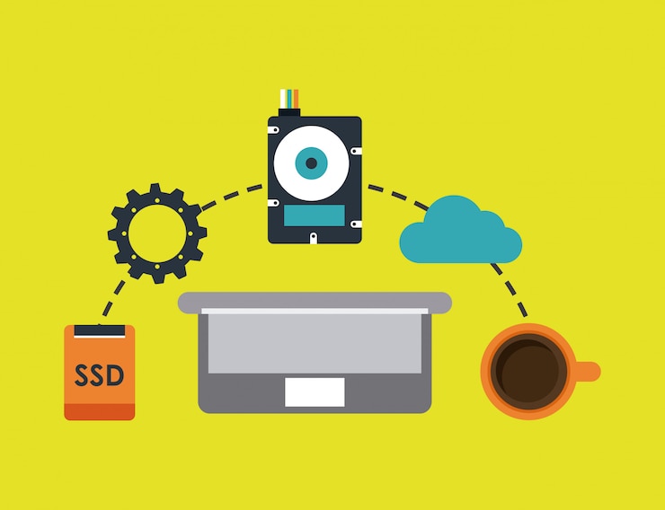 Vector computer design over green background vector illustration
