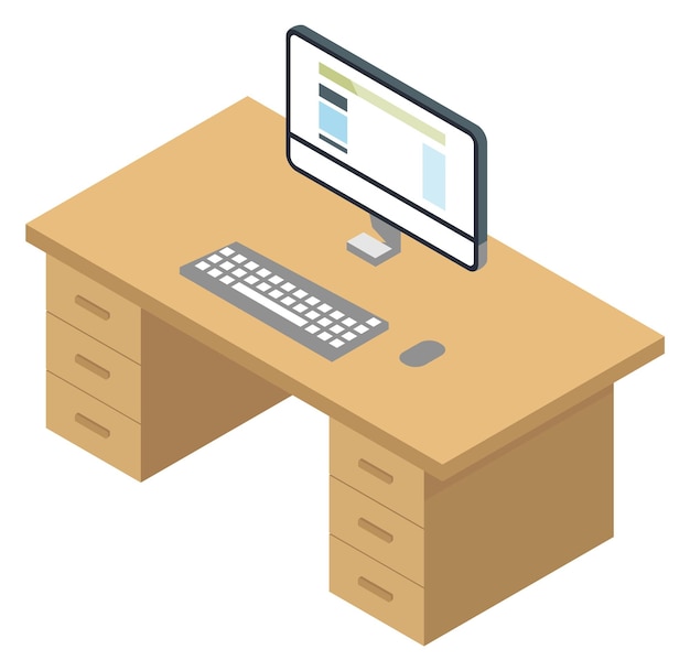 computer desk isometric icon pc workplace furniture