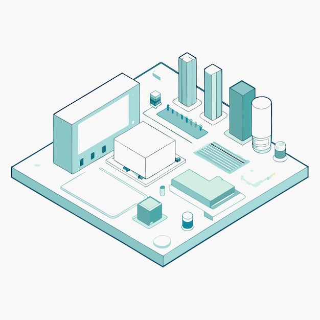 Computer Hardware Components Parts and Devices Featuring Motherboard Vector Style Illustration