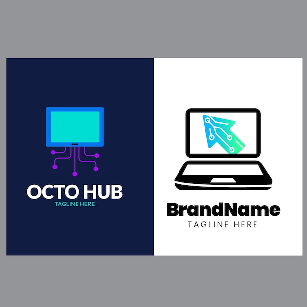 Computer monitor logo collection with technology concept for internet symbol