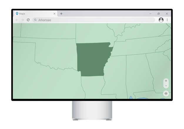computer monitor with map of arkansas in browser
