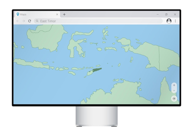 Vector computer monitor with map of east timor in browser search for the country of east timor on the web mapping program