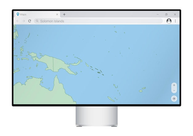 computer monitor with map of solomon islands in browser search for the country of solomon islands on the web mapping program