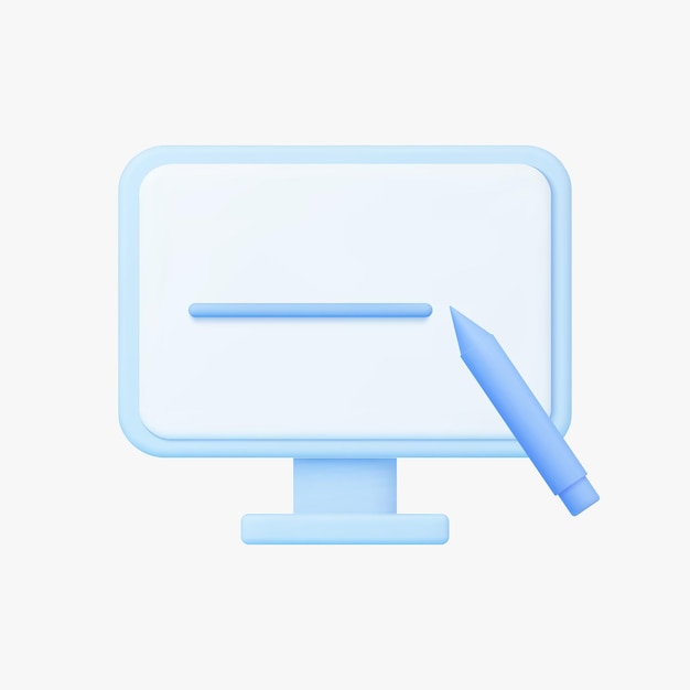 computer screen with writing pen 3d vector icon isolated on white