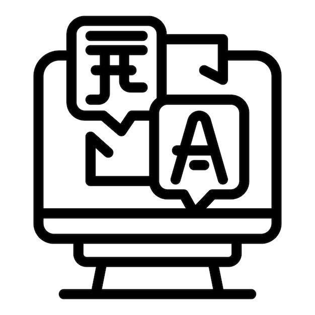 computer translating foreign language with dictionary icon
