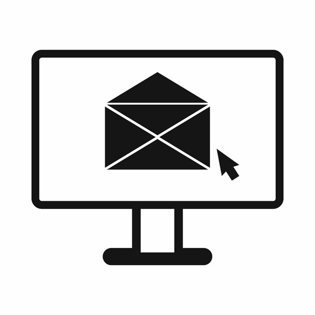 Computer with email icon in simple style on a white background