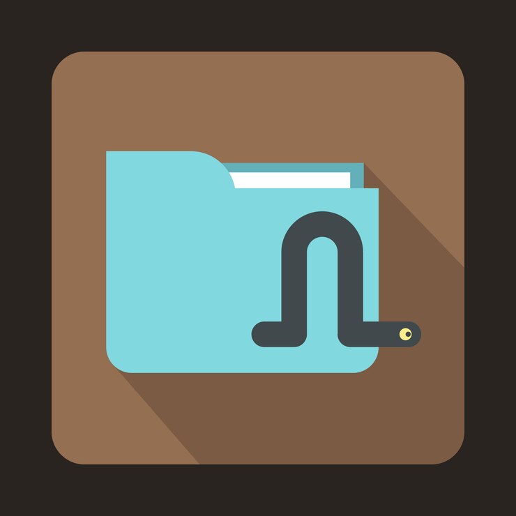Vector computer worm icon in flat style on a brown background
