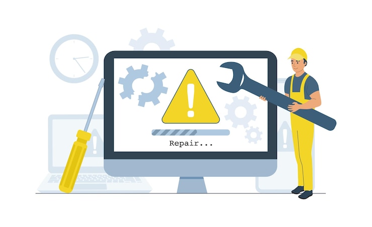 Vector concept for a computer repair service vector illustration