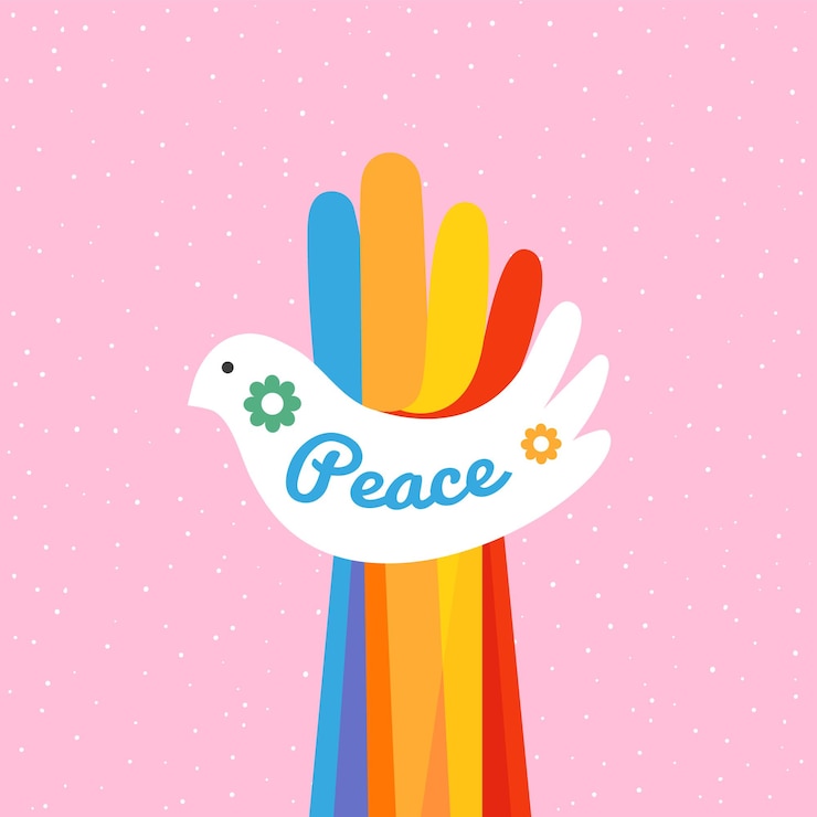 Vector concept for world peace day abstract vintage poster with doveretro postcard with equality and love