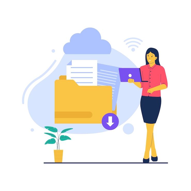 Vector concept illustration of document download technology