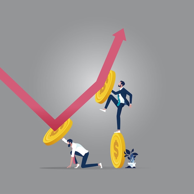 Concept illustration of team are changing direction of financial arrow, Business financial concept