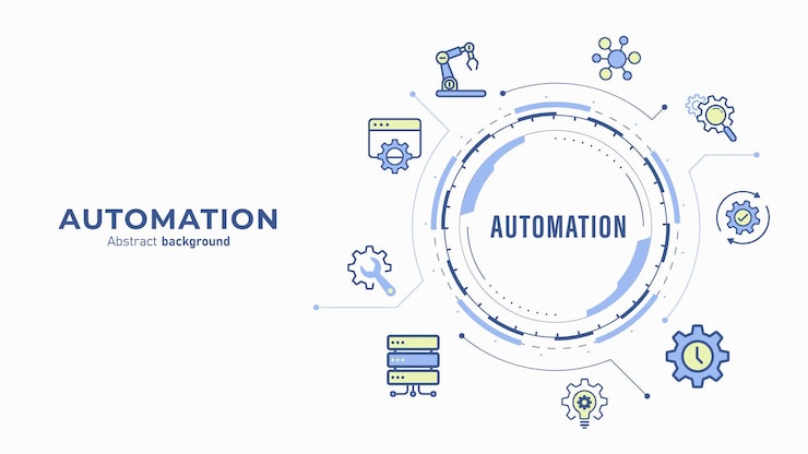 Vector concept of automation and iot software automation icon with futuristic hud frame ai technology and innovation background enhanced productivity and improvements flat design vector illustration