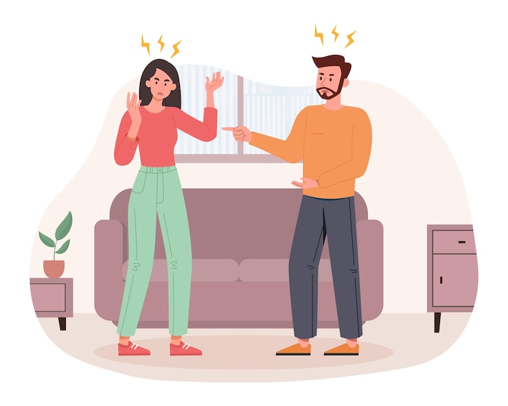 Vector concept of couple conflict man and woman screaming at each other family quarrel and negative