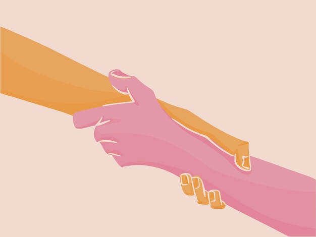 Concept of support and help Illustration of two right hands holding each other strongly