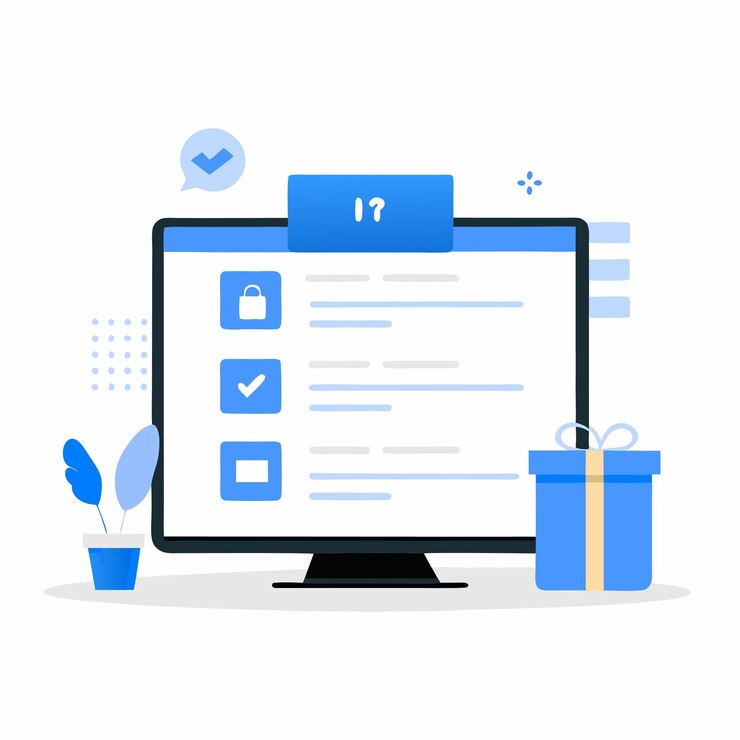 Vector conceptual illustration of an online wishes list with gift icons