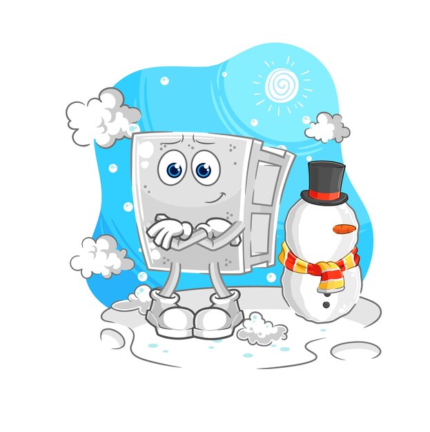 concrete brick in cold winter character cartoon mascot vector