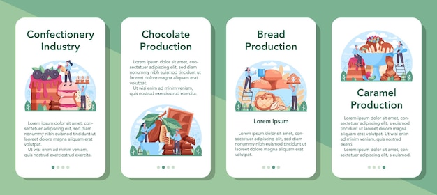 Confectionery production industry mobile application banner set