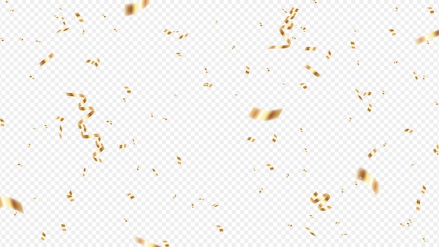 Confetti and gold ribbon isolated on transparent background