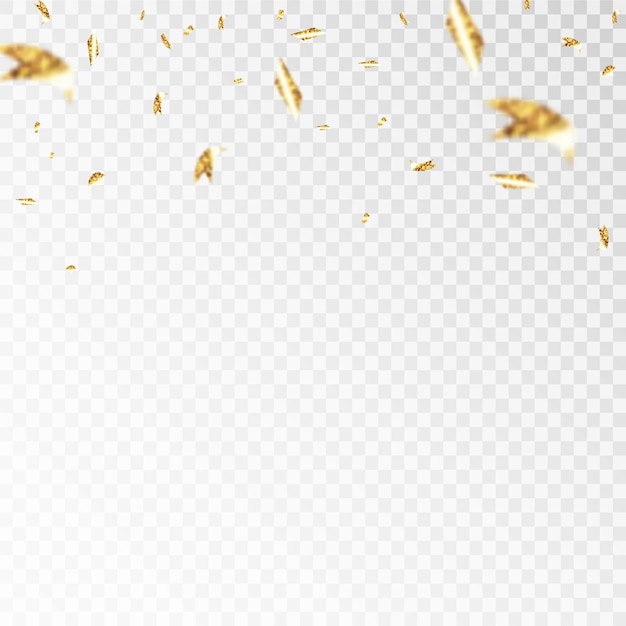 Confetti on a transparent background Falling shiny golden confetti Bright golden festive tinsel