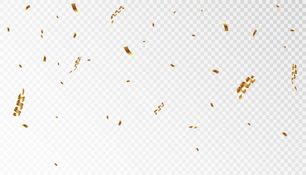 Confetti on a transparent background Falling shiny golden confetti Bright golden festive tinsel