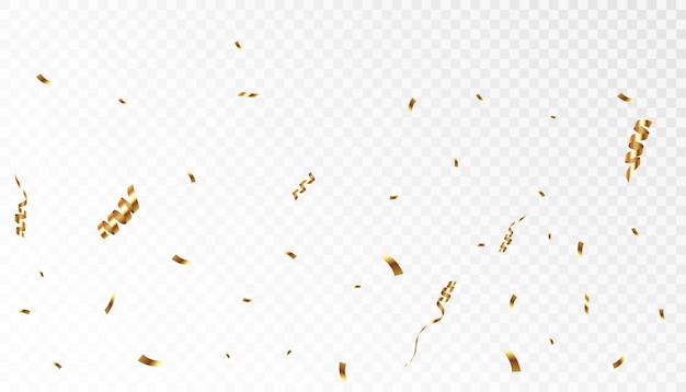 Confetti on a transparent background Falling shiny golden confetti Bright golden festive tinsel