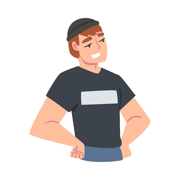 Confident Teenage Boy Standing with Hands on his Hips Guy Expressing Positive Emotions Self Love Self Pride Acceptance Esteem Cartoon Vector Illustration