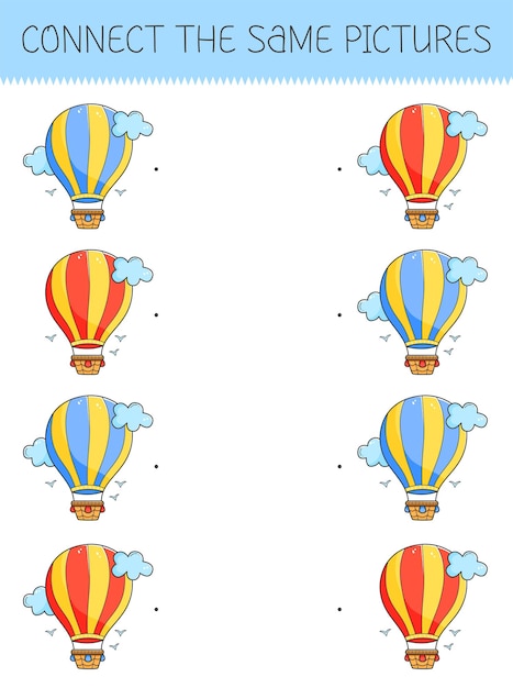 Connect the same pictures game with a cute cartoon airship Children's game with a airship