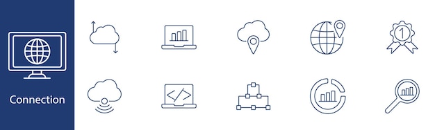 Connection set icon Cloud computing data sharing analytics coding network Digital connectivity online services cloud technology concept