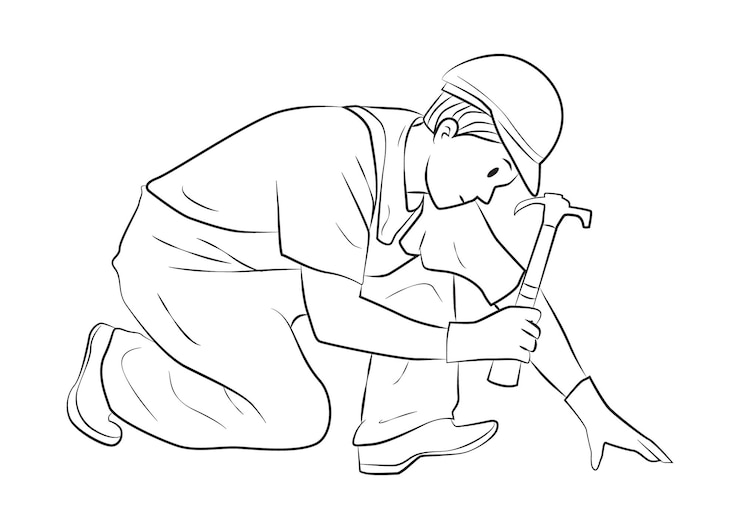 Vector construction worker line art vector illustration