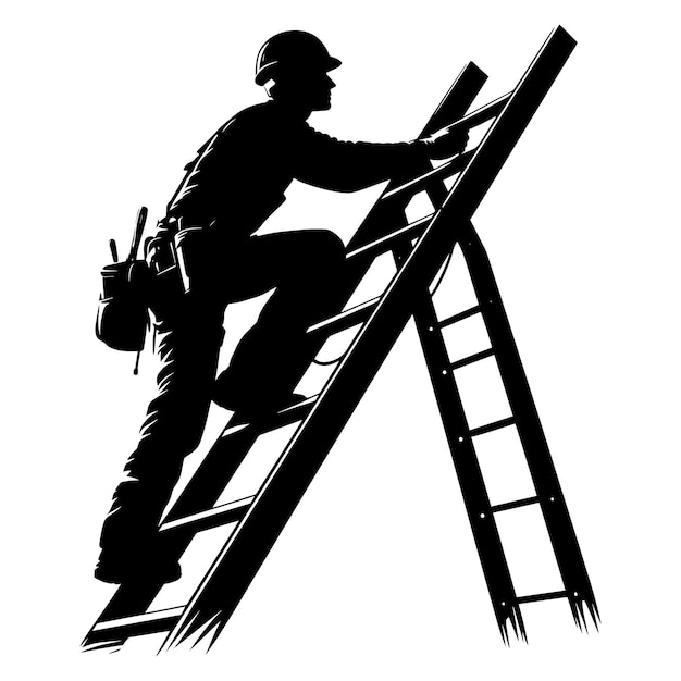 Construction Worker With Ladder silhouette Vector Illustration isolated on a white background