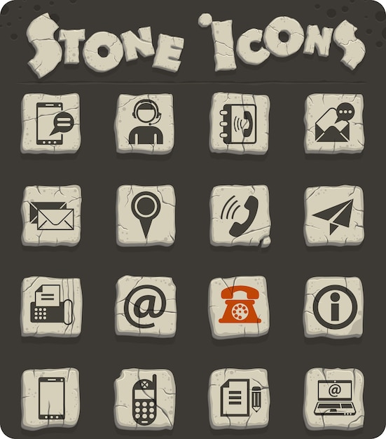 Contact us vector icons on stone blocks in the stone age style
