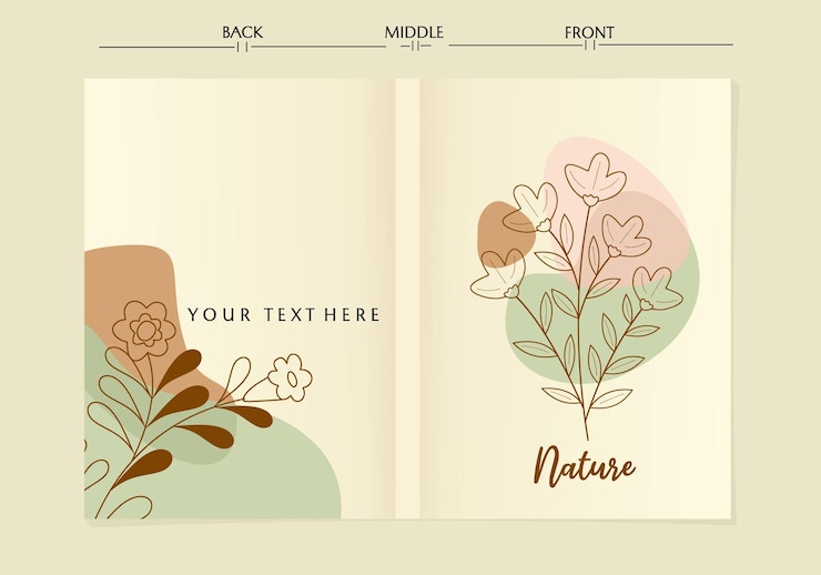 Contemporary backgrounds.boho aesthetic book cover with hand drawn floral elements.Design elements