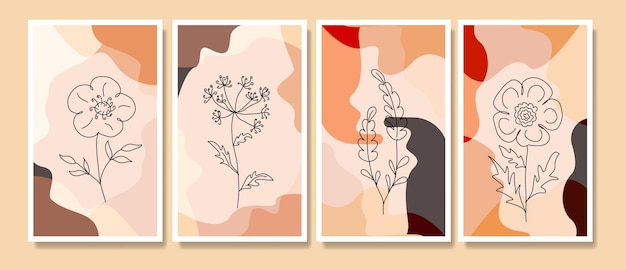 contemporary mid century hand drawn boho potrait continuous line  minimalis botanical templates