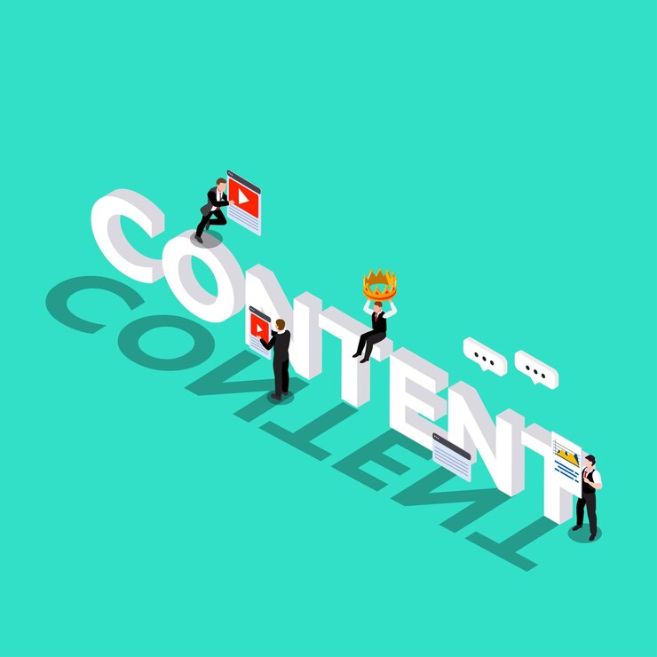 Vector content is king business team with big word content and crown