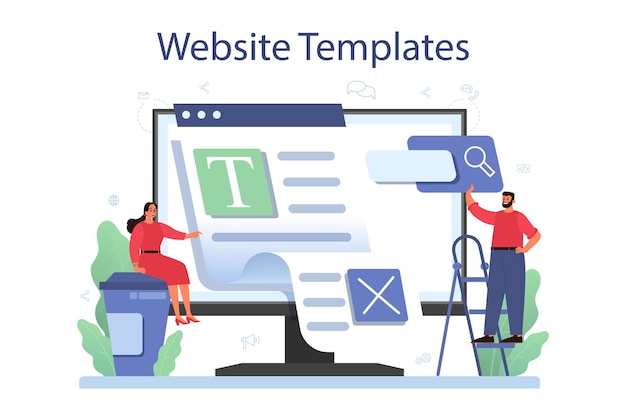 Content management online service or platform. Idea of digital strategy and content for social network making. Website templates.