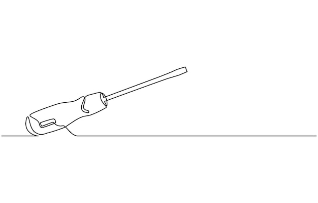 Continuous editable line drawing of screwdriver Single line screwdriver icon