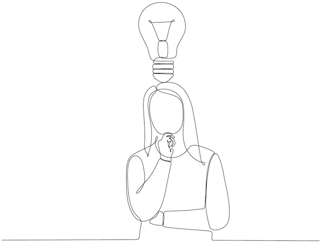 continuous line drawing of a woman looking for ideas Premium vector illustration