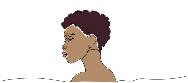 Vector continuous line drawing of an african american woman on a white background
