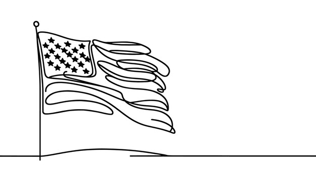 Continuous line drawing of flag Single line drawing of a silhouette of a flag Line art of flag