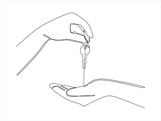 continuous line drawing of hand holding key