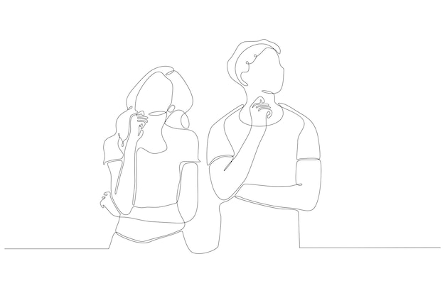 continuous line drawing of thinking man and woman vector illustration premium vector