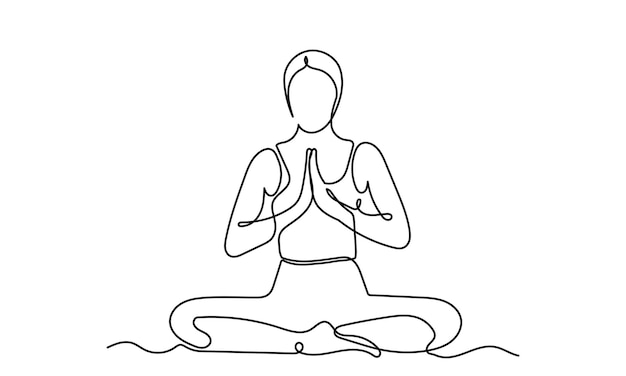 Continuous line drawing of yoga women sitting yoga pose lotus