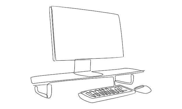 continuous line of computer monitor working desk illustration