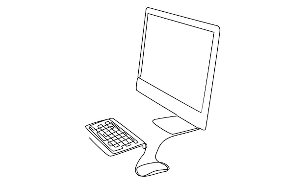 continuous line of computer monitor working desk illustration